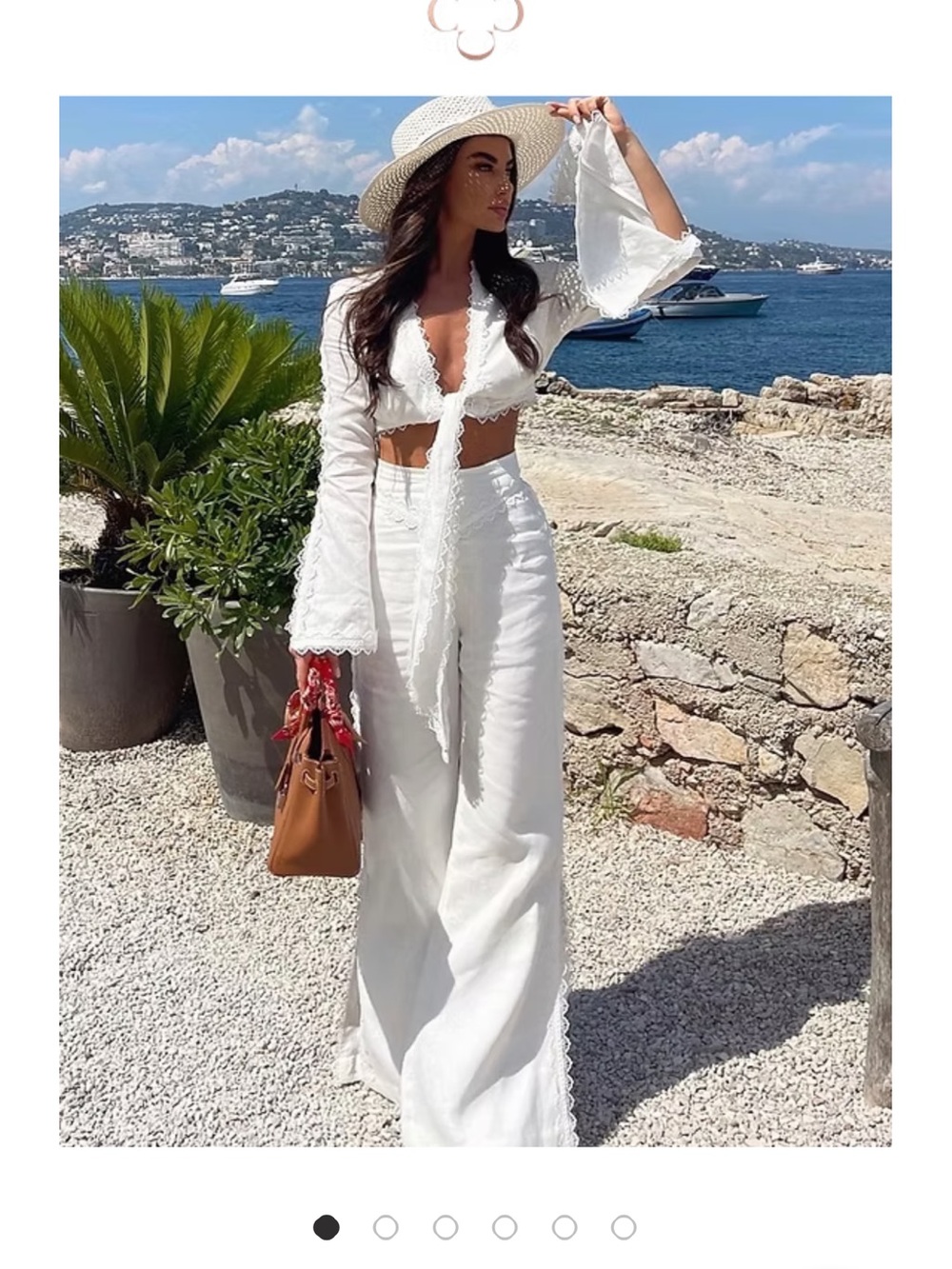 Cinderella's Closet White Lace-Trim High-Waist Wide-Leg Pants